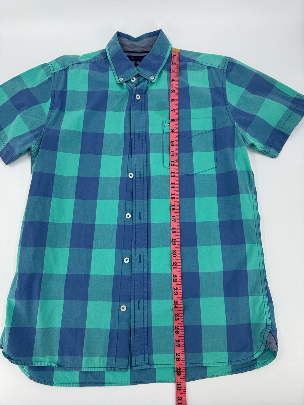 Tommy Hilfiger Men's Blue & Teal Check Short-Sleeve Button-Down Shirt Size M - Picture 4 of 10
